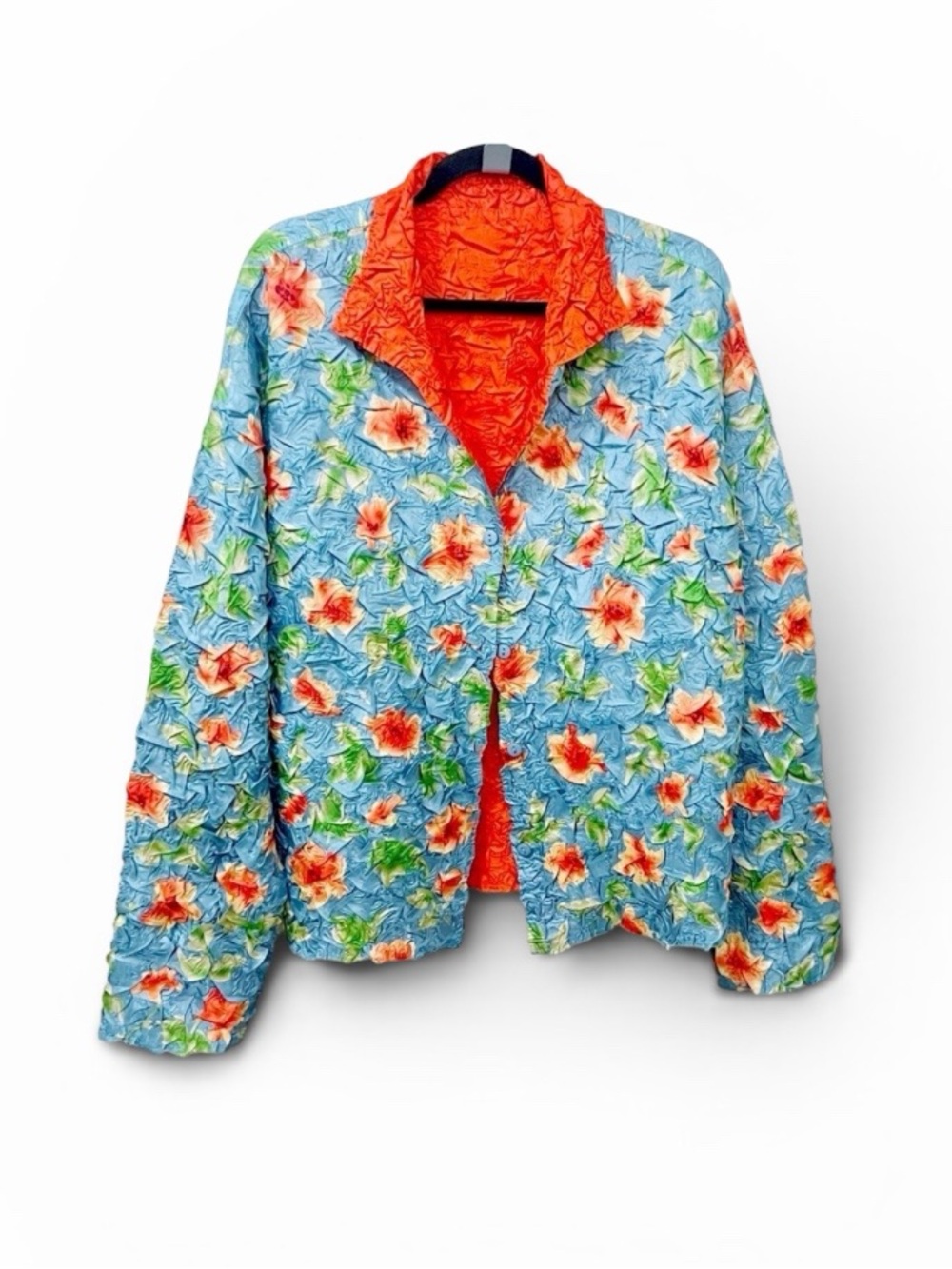 Vintage LA PRESTIC OUISTON LIBERTE REVERSIBLE JACKET Red PRINT/BLUE FLORAL SILK